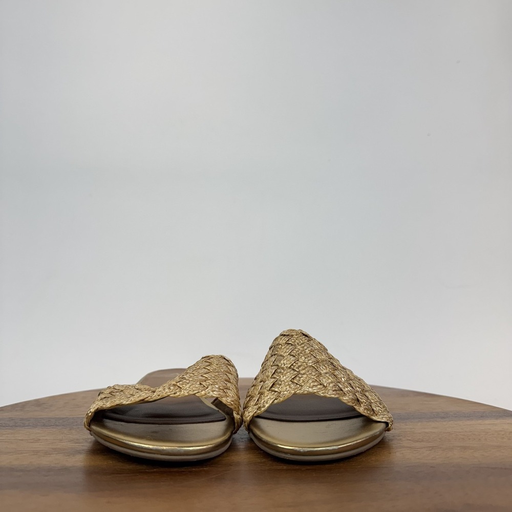 New Womens Aquatalia Tatia Woven Raffia Slip On Gold‎ Leather Flats Size 9 M - Picture 2 of 7